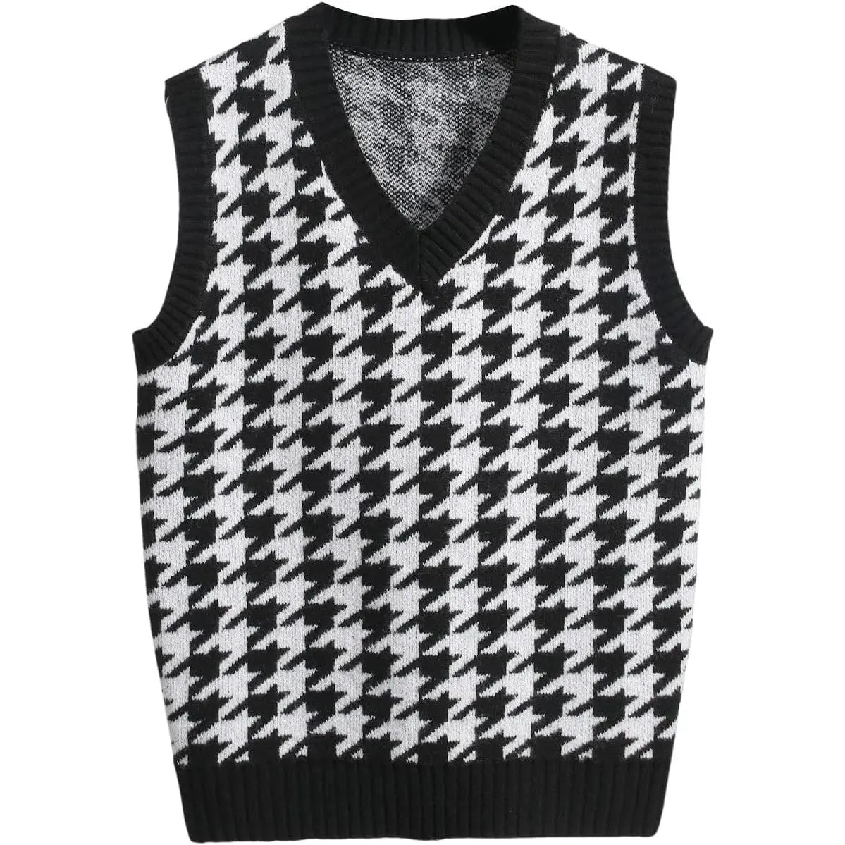 Men's Casual Sleeveless V Neck Houndstooth Sweater Vest | Plaid Preppy Style, Vintage, Lightweight, Comfy Fabric, Pullover Sweater Tank for Fall Winter