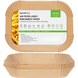 100-Pack Air Fryer Liners - 8.1 x 5.5 x 1.8 Inch Rectangle, Silicone Coated & Unbleached - Heat Resistant for Air Fryer, Steamer, Microwave & Oven - Non-Stick, Food-Grade Paper (No Mess, Easy Cleanup