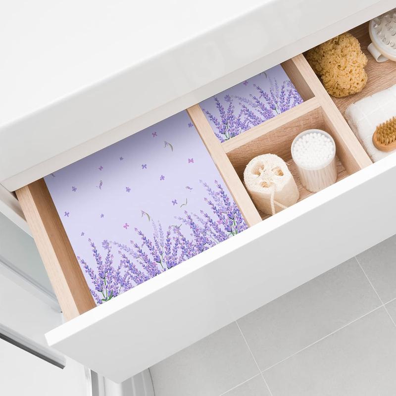 Thenshop 30 Sheets Floral Scented Drawer Liners 14 x 19.5 Inch Dresser Drawer Liner Shelf Non Adhesive Paper Sheets for Kitchen Cabinet Home Shelf Closet(Purple,Lavender)