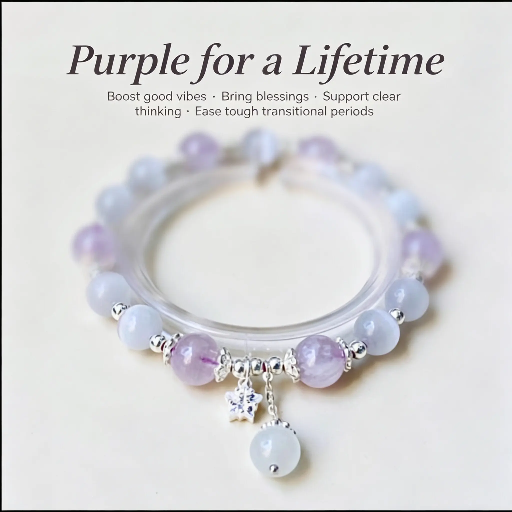 Female Modern Lifetime Lavender Glow Mixed Cat's Eye Stone-Amethyst Beaded Bracelet, Minimal Ins-Style Dainty Jewelry for Daily Wear, Anniversary-Commemorative Valentine’s Day Gift, Elegant, Round, Beads, Minimalist Dainty, Durable Stretch Cord, Fits Most