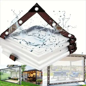 1pc 100% Waterproof & Windproof Clear Vinyl Tarp, Large Size All-Weather Tent waterproofing fabric with Reinforced Grommets and Heat-Sealed Edges, Heavy-Duty Protection Cover for Garden, Patio, Windproof and Insulation Canopy, Camping Canopy Shelter