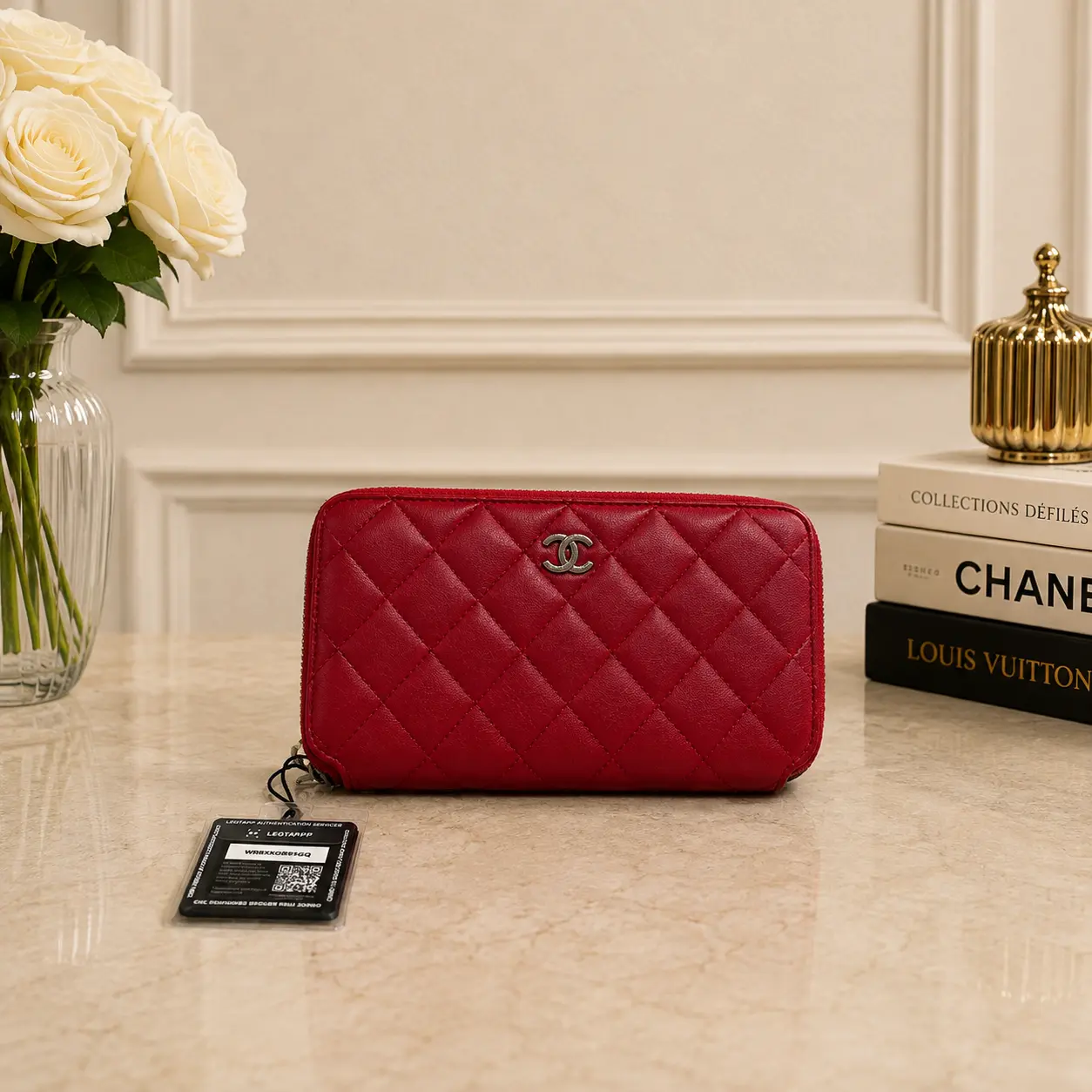 Pre-owned CHANEL - Clutches and wristlets Classic CC Zip Pouch Wallet Quilted Leather Red Silver Tone Hardware Pre Owned
