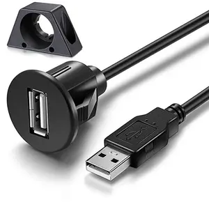 Car Data Cable USB Round Panel A Female Extension Cable with Stand Car GPS Charging Cable