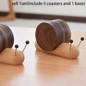 1set Solid Wood Cartoon Snail Creative Coaster, Decorative Heat Insulation Pad for Tea & Coffee Cups, home decor
