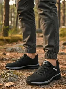 Men's Spring Fall Flyknit Mesh Sport Shoes, Lightweight Breathable Comfort Fashionable Casual Sneakers, Soft Sole Anti-Slip Wear-Resistant Walking Shoes