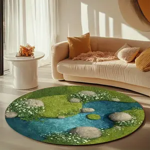 1 pc Round Velvet Rug 850g/m², Versatile for Living Room/bathroom/bedroom/camping/picnic/yoga, Simple Design, Polyester Material, Indoor/outdoor Use