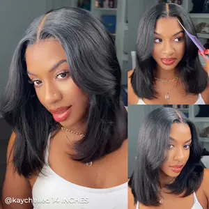 ISEE HAIR Wear Go 9x6 Tpart Layered Cut Bob Yaki Straight Wig With Drawstring 150% & 180% & 250% Natural Black Deep Part Pre-Cut Lace Front Wig & Pre-Bleached & Pre-plucked Hairline Glueless Human Hair Wig#SummerWins #DealsForYouDays