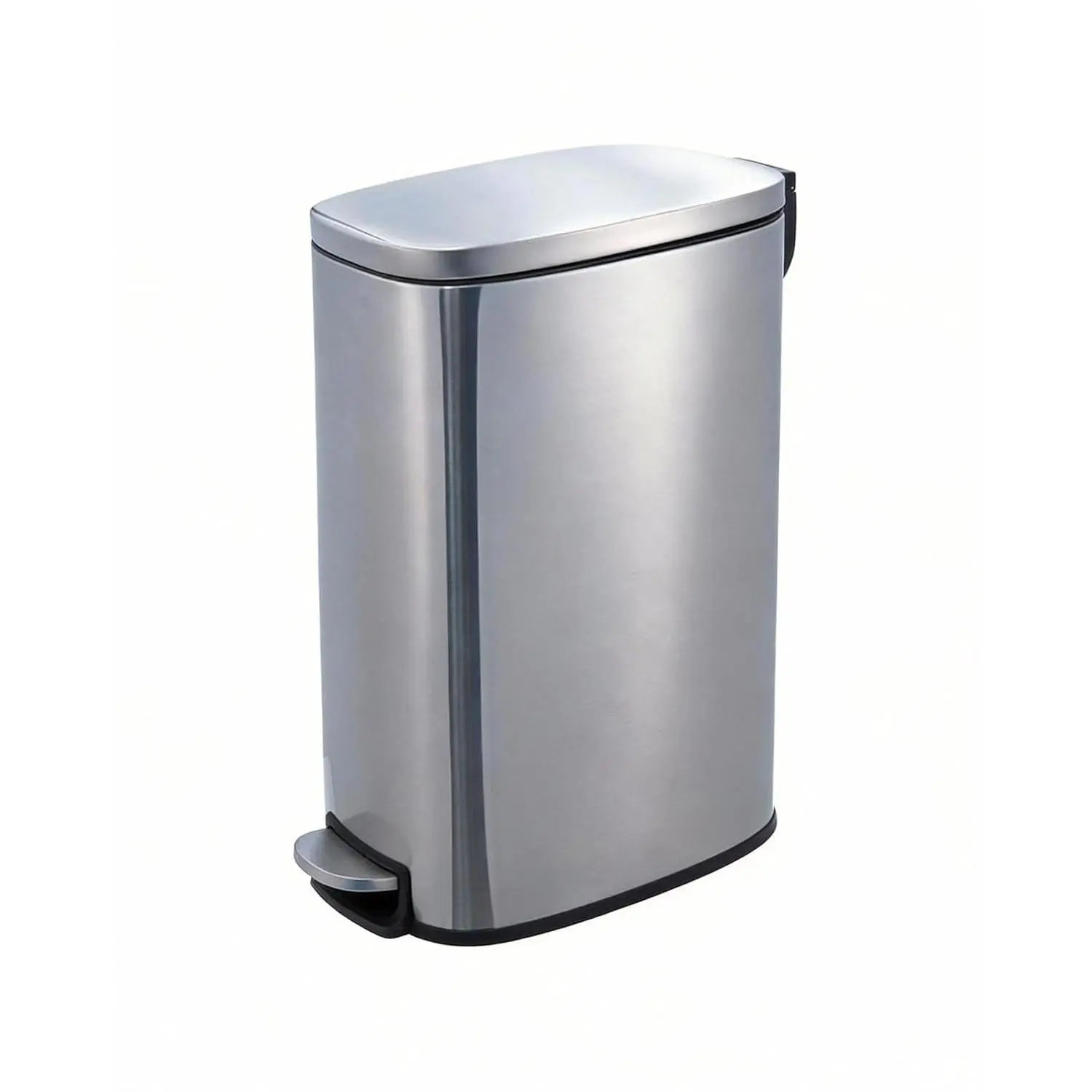 13 Gallon Slim Step Trash Can, Stainless Steel Garbage Bin with Soft-Close Lid & Removable Inner Bucket, Versatile Recycling Waste Container for Kitchen, Bathroom, Office, Silver