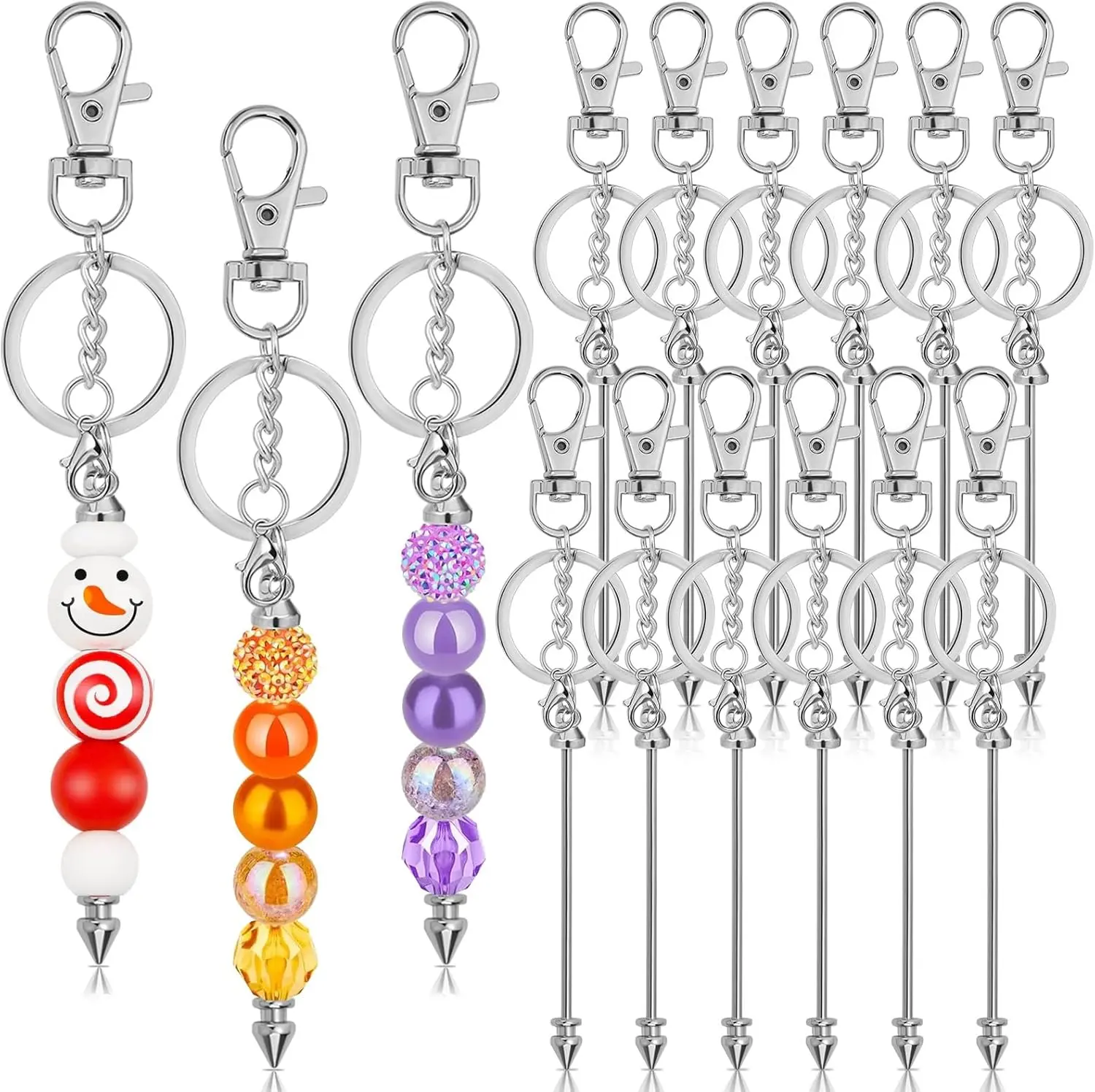 12 Silver Smooth Alloy 5.8cm Beadable Keychain Bars with Snap Hook, Bulk Beads for Keychain Making Kit, Unisex DIY Crafts Family Birthday Gift Ideas - Home Improvement Building Supplies