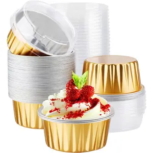 Disposable lunch boxes, 50 5-ounce mini aluminum foil baking cups, covered cream pudding cups, cake liners, desert cheesecake pans, and pie mold tin cup containers, suitable for birthday party gifts.