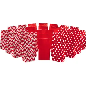 Hallmark Red Party Favor and Wrapped Treat Bags, Assorted Designs (30 Ct., 10 Each of Chevron, White Dots, Solid) for Christmas, Valentines Day, Sweetest Day, May Day, Mothers Day, Care Packages Hallmark