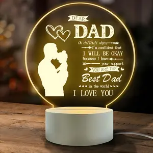 Modern Dad Night Light with Message, Best Father's Day/birthday Gift for Daughter or Son, Bedside Lamp, Heart Silhouette, Rust-Resistant Memorial, Led Lighted, Led Lamp, Led Lights, Led Lighting Light