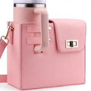 Outdoor portable beverage bottle and water cup bag, universal large insulated cup bag, pink single-shoulder crossbody water cup bag