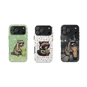 Funny Raccoon Iced Coffee Aesthetic Phone Case, Ironic Trash Panda Matcha Latte Cover, Cool Sunglasses Animal Graphic iPhone Shell, Glossy Case For iPhone 17 Pro Max 16 Plus 15 14 13 Mini 12 11, For Samsung Galaxy S25 S24 S23 Series