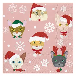 25 Sheets Christmas Cat Print Napkins, 3-Layer Disposable Party Napkins, 5x5 Inches, Perfect for Holiday Celebrations