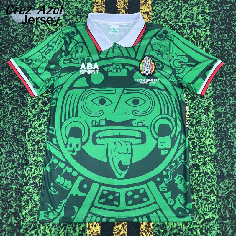 1998 France World Cup Mexico National Team Black White Green Red Short Sleeve Soccer Jersey