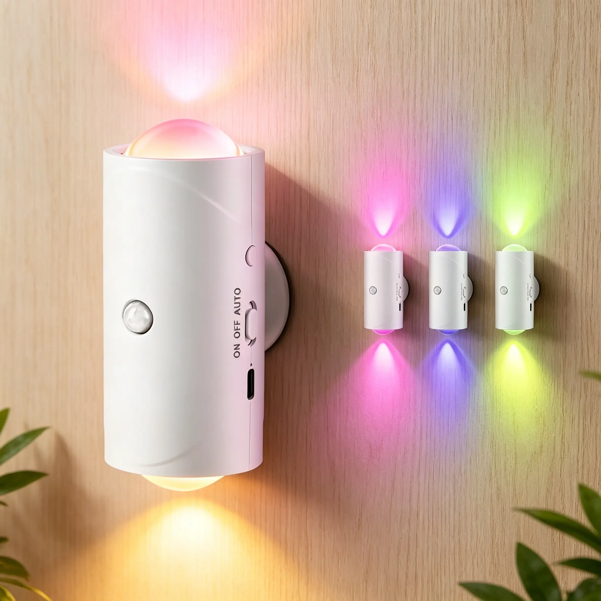 USB Rechargeable Motion-Activated Indoor Light - RGB Gradient Dimmable Magnetic Base Wall Lamp, Smart LED Step Light for Bedroom, Hallway, Stylish Soft Ambient Home Decor Lamp (Camping & Hiking Use), Wall Mount