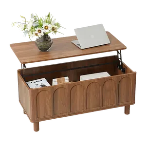 GiratreeFurniture Lift Top Coffee Table with Arched Finish, Modern Coffee Table with Lifting Tabletop & Hidden Storage, Wood Center Table for Living Room,Convenient for Dining, Gaming or Working