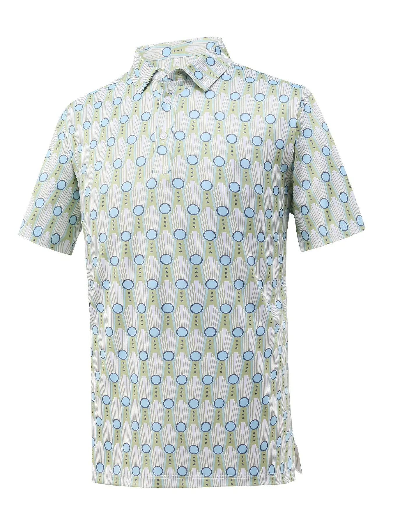 Men's short-sleeved shirt with print, collarless Polo shirt, badminton pattern