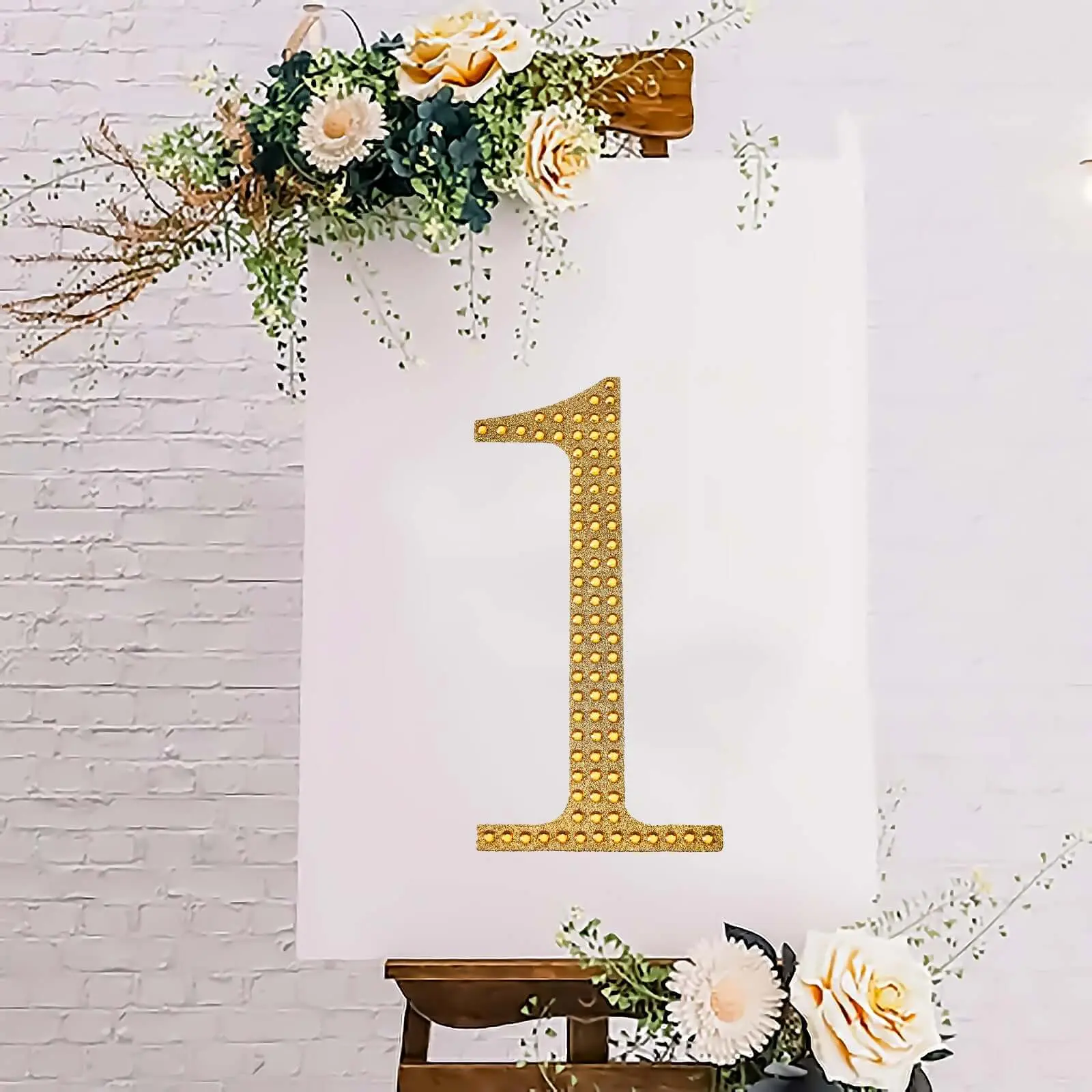 8 inches Gold Glitter Adhesive Rhinestone Number "1" Stickers - DIY Sparkle Embellishments, Adhesive Decals, Peel and Stick Wall Decor, Glitter and Elements Stickers for Wedding