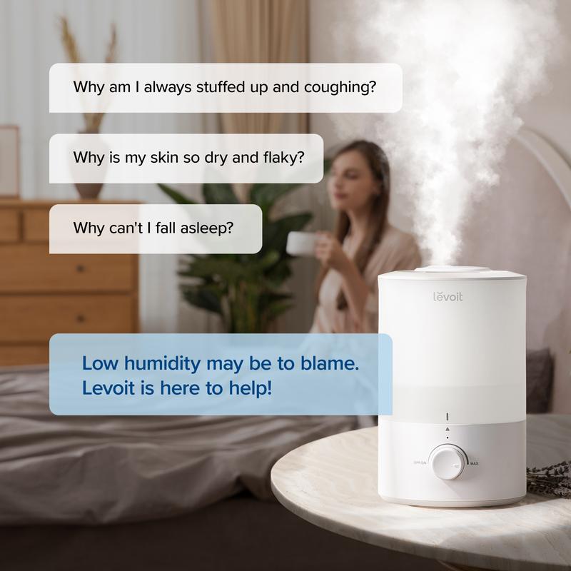 LEVOIT Humidifiers for Bedroom, Quiet (3L Water Tank) Cool Mist Top Fill Essential Oil Diffuser for Large Room, 360° Nozzle, Dual 150 & filter bundle