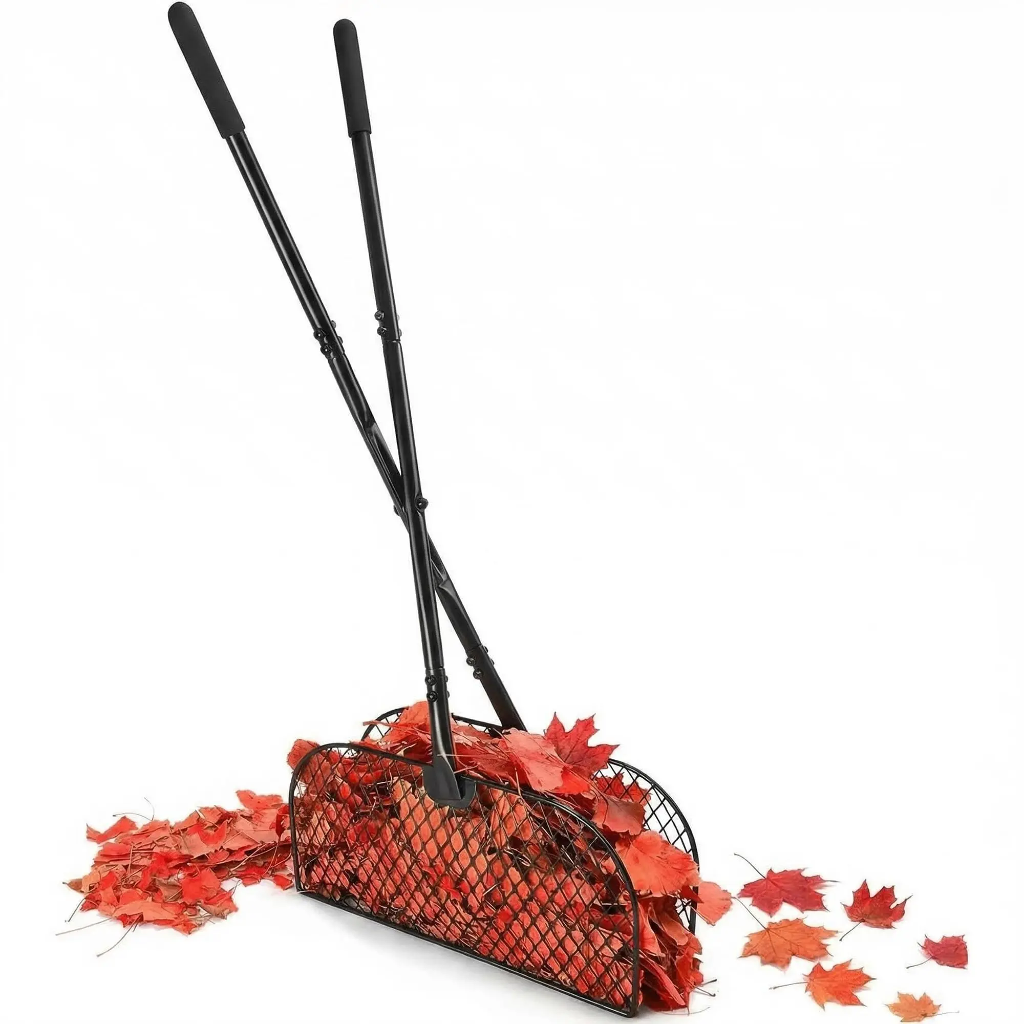2 Pack Black Metal Leaf Grabber Rakes, Heavy Duty Long Handle Garden Leaf Collector with 40.7in Telescopic Handle, Durable Yard Waste Pickup Tool for Lawn, Patio and Garden Cleaning