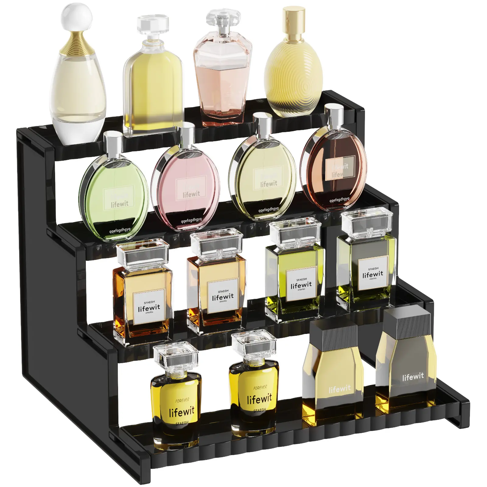 Live Only | Lifewit 12 in 4-Tier Decorative Fence Display Stand - Vanity Bathroom Organizer Shelf for Cologne, Fragrance, Cupcakes - Versatile Home Storage Rack
