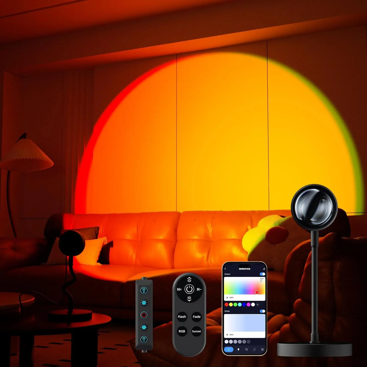 Sunset Lamp Projector with APP Control, Remote Control and Button Switch, Multicolor Changing LED Projection Lamp 360 Degree Rotation Sunlight for Bedroom/Photography/Party/Tiktok Live/Room DecorGift.