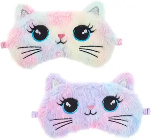 Kids Sleep Mask 2 Pack Cute Cat Plush Eye Masks Soft Comfortable Sleeping Masks for Girls Night Sleep Mask for Home Travel Naps