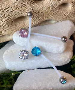 1pc Pregnancy Belly Ring CZ Gem Solitaire 1" Bio Flex Maternity Navel 14g