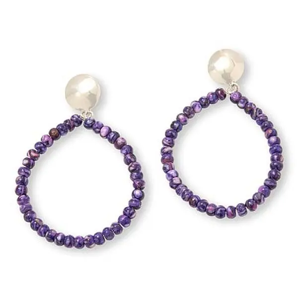 Mine Finds by Jay King Composite Purple Spiny Oyster Shell Hoop Drop Earrings