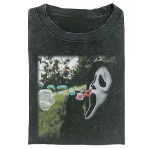 Unisex Vintage Graphic Tee – Ghost Face Blowing Bubbles Funny Horror Halloween T-Shirt