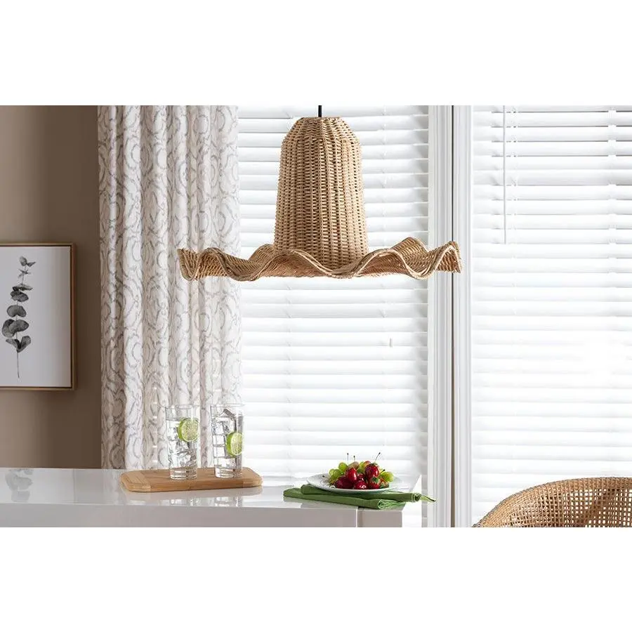 bali & pari Lavada Bohemian Natural Scalloped Rattan Pendant Lampshade