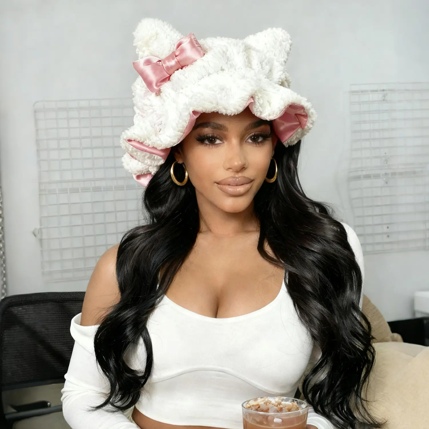 Luxury Kitty Teddy Bonnet - Adjustable, Comfortable Stylish, Daily Hair Care and Protection with SatinLining & Cute Ears