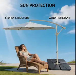 wind resistant offset patio umbrella,10ft banana shaped patio umbrella,UV resistant outdoor canopy,8 rib aluminumsteel frame umbrella,easy crank tilt adjustment,portable pool deck umbrella,garden backyard shade umbrella,Dufominc offset patio umbrella