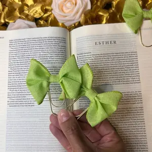 Bright Green Bow Bible Bookmark Clip: Gold Paperclip