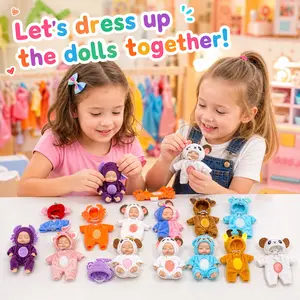 12pcs 4 Inches Mini Baby Dolls | Lifelike Realistic Baby Dolls in Animal Clothes, Cute Tiny Gifts for Kids Birthday Party, Mixed Color PVC Material, Cute Style.