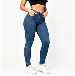 Women's Skinny Deep Blue Jeans, Womenswear Bottom,Slim Fit High Rise Skinny Jeans