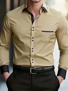BROADTOUR Men's Color block Long Sleeve Shirt, Button Down Shirt, Business Casual Multi-Occasion Fit, Fitted Double-Breasted Design, All Season Wear, Fashionable Comfort