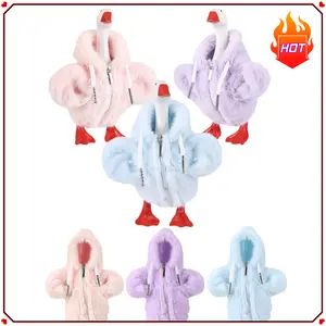 3 Pcs 7 Inches Desk Goose Outfits Fluffy Hooded Coat Set for Mini Desk Goose Plush Zip-Up Hoodie Costume Accessories for Magnetic Goose Statue Table Decor