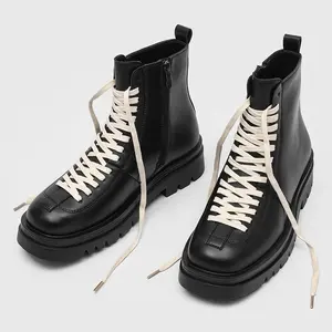 Men’s Thick Sole High Top Leather Boots British Style Vintage Biker Work Boots
