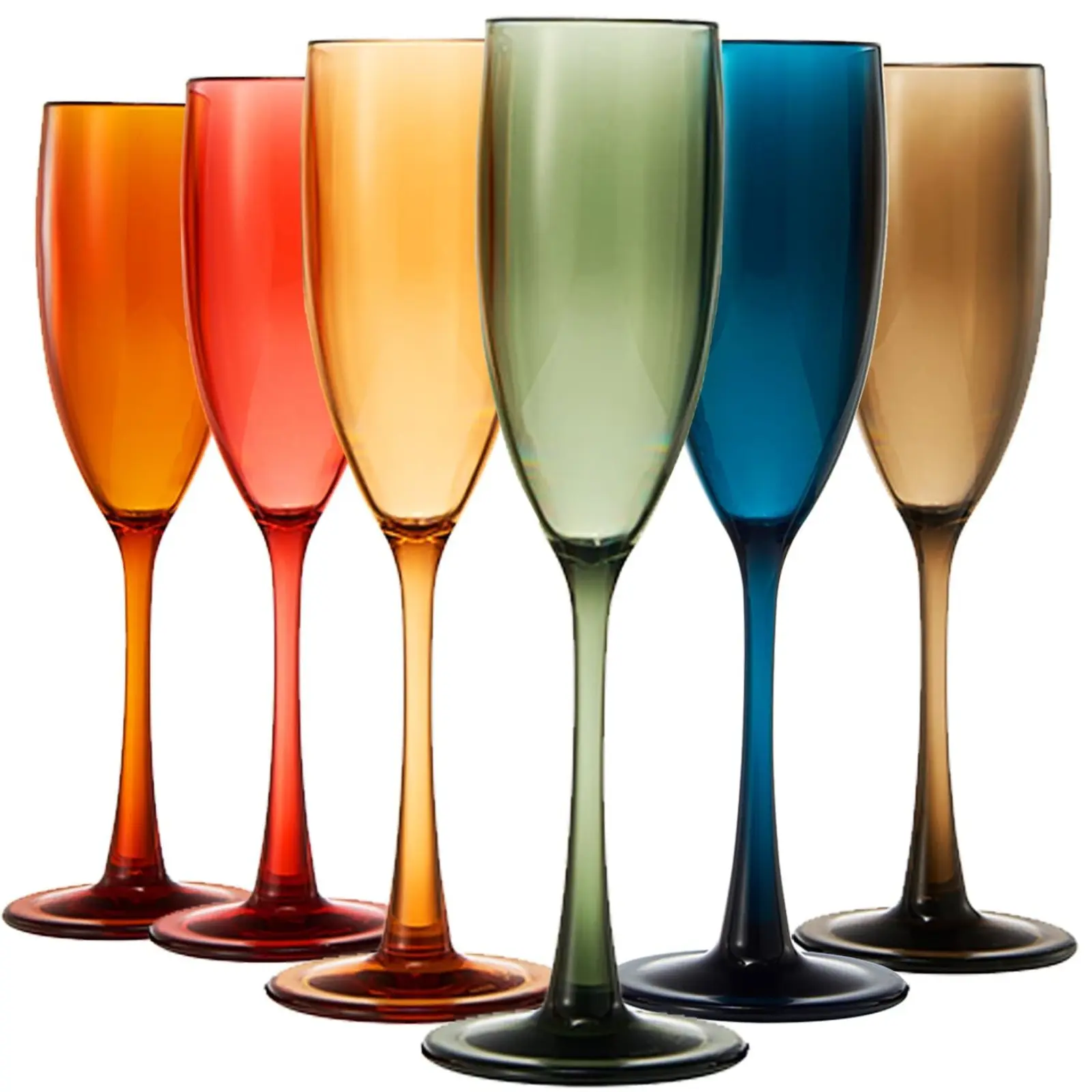 European Style Plastic Acrylic, Champagne Flutes Glasses | Set of 6 | Colored Reusable Toasting Cups 100% Tritan Drinkware, 5 oz Dishwasher Safe BPA-free plastic, Perfect Poolside & Outdoors,