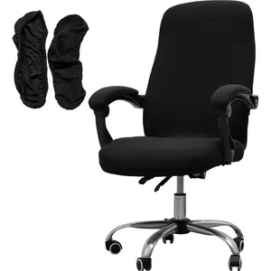 Office Chair Cover with Armrest Covers, Universal Stretch Desk Chair Cover, Computer Chair Slipcover (Size: L)-Black