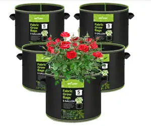 BN-LINK 5-Pack 5 Grow Bags 300G Thickened Nonwoven Plant Fabric Pots with Handles，Grow Pots, Garden Plant Bags, Heavy Duty Plant Grow Bags Fruits, Vegetables and Flowers