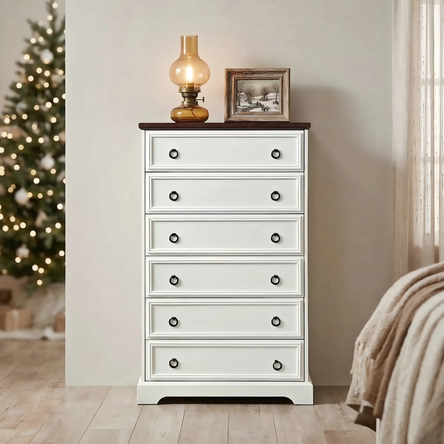 Eyisean 6-Drawer Farmhouse Vertical Dresser - Assembled Chest of Drawers, Space-Saver Bedroom Storage Console Cabinet, Adjustable Compact Multi-Functional Nightstand for Bedroom, Living Room
