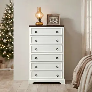 Eyisean 6 Drawer Dresser, Farmhouse Dresser, Nightstand & End Table Chest of Drawers for Bedroom, Wood Storage Cabinet for Closet, Hallway, Living Room, Entryway
