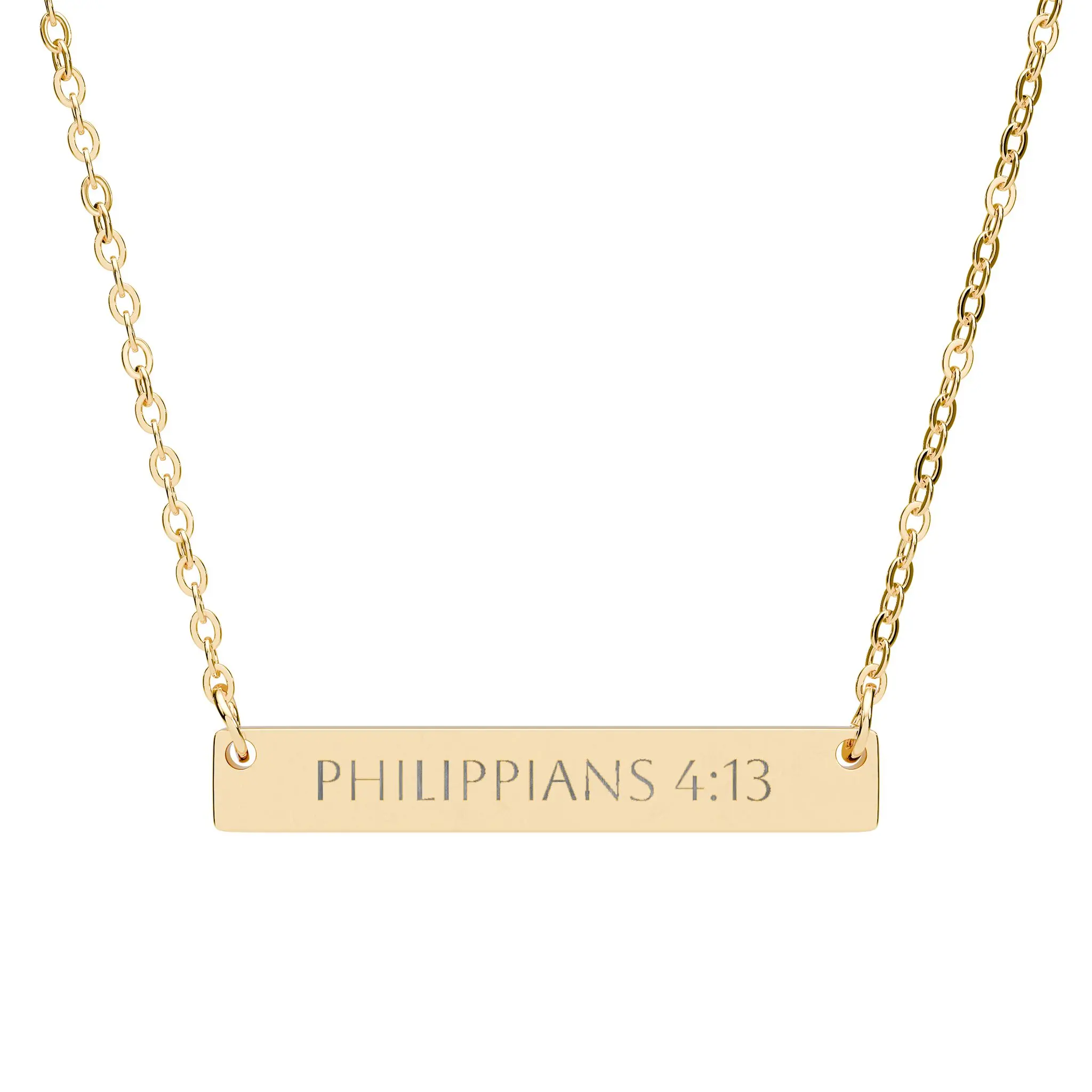 Unshakable Strength Horizontal Bar Necklace — Personalized "Philippians 4:13" Pendant