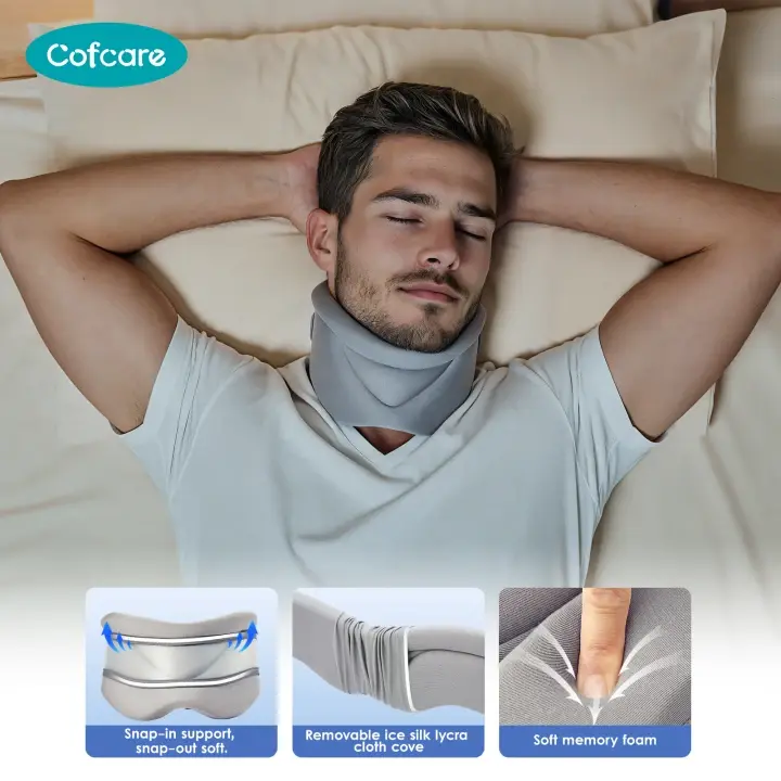 COFCARE Zero Gravity Soft Neck Brace for Adults - Ergonomic Ice-Silk & Memory Foam, Contoured Curve Fit, Lightweight, Convenient Machine Washable, Hygienic Removable Support Strip, Side Panels for Travel/Rest