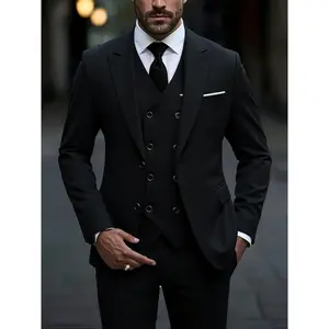 Men's 3-Piece High-Quality Business Office Suit Set, Double-Breasted Waistcoat Groom and Best Man Formal Suit for Weddings and Parties (Coat, Vest, TrousersQ