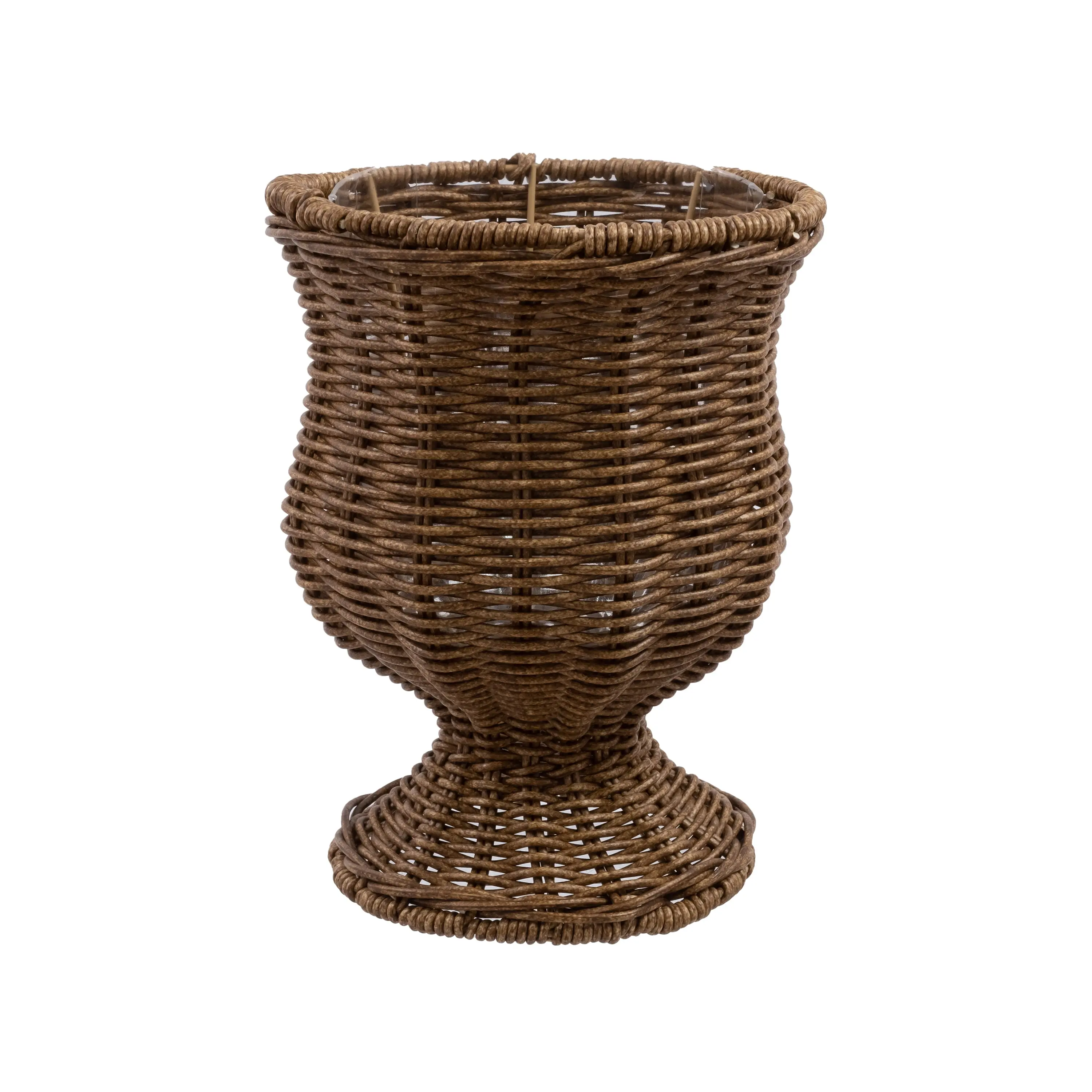 8 Inch Brown Woven Planter, Urn Shape Indoor Decorative Planter with Transparent Lining, Natural Faux Rattan Look